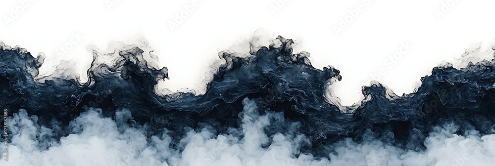 Poster abstract image of dark waves against a white background, evoking a sense of movement and depth in a 