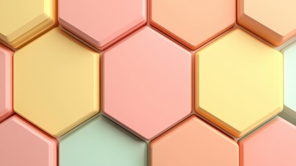 A close-up of a hexagonal pattern in soft pastel colors creates an appealing visual texture, This image can be used for backgrounds in design projects, branding, or marketing materials,