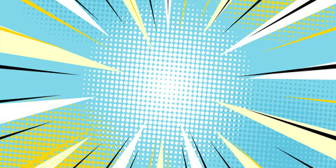 Fototapeta premium Halftone Pop Art Style Star Explosion Pattern Cartoon Background, Vintage Tone Light Effect Vector illustration wow banner with gradient design