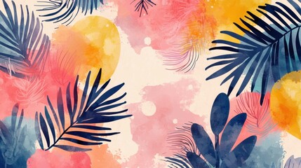 Naklejka premium Vibrant Tropical Leaves and Abstract Colors for Background Design