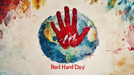 Red Hand Day highlights awareness of child soldiers featuring bold red handprints on a globe