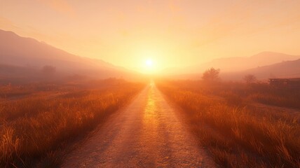 Serene desert highway at sunrise barren landscape tranquil view nature photography