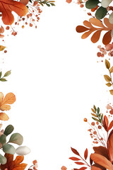 Autumn Floral Frame, Orange Leaves and Berries on Dark Background