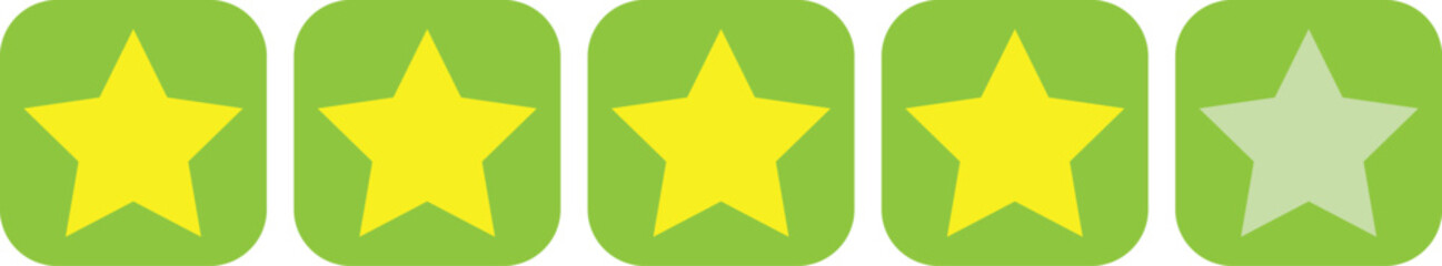 Set of five yellow stars, rating symbol, service quality, minimal icon. Vector illustration on white background	