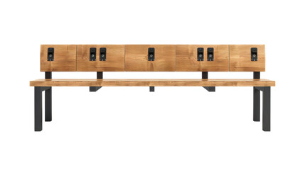 Modern wooden bench with integrated power outlets on transparent background