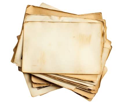 Heap of retro photographs, isolated on transparent cutout background