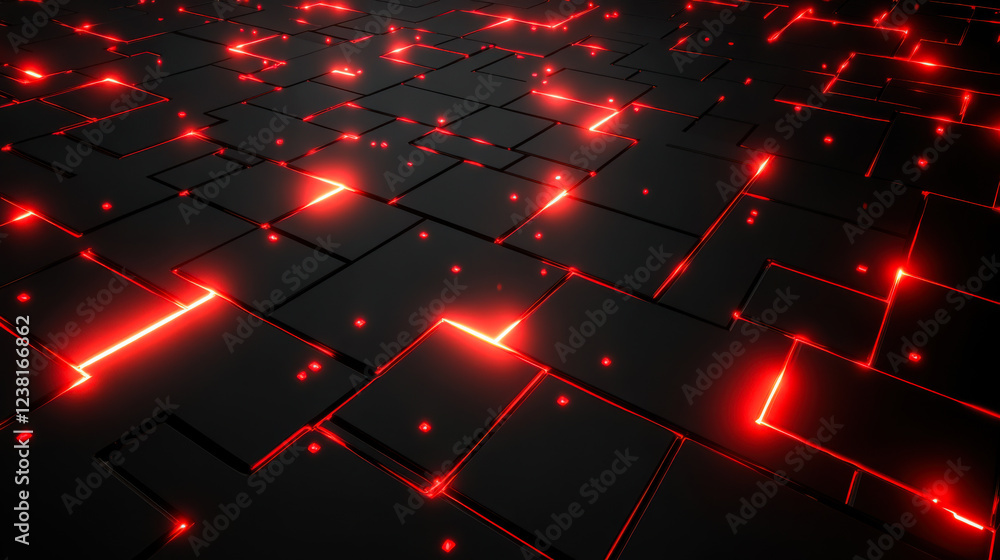Poster visual representation of a futuristic circuit board glowing with red lights