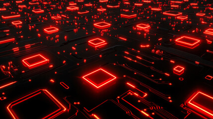 Visual representation of a futuristic circuit board glowing with red lights