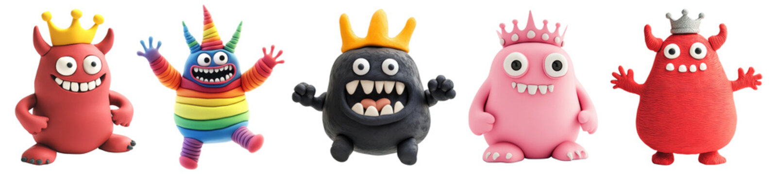 PNG Colorful cartoon monster characters, isolated element set, transparent background