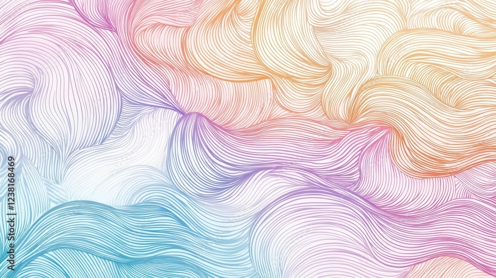 Poster abstract colorful waves with smooth line patterns in soft pastel tones