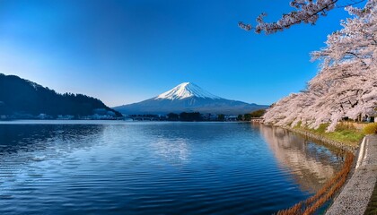 湖畔に映る桜と富士山 – 静寂の絶景