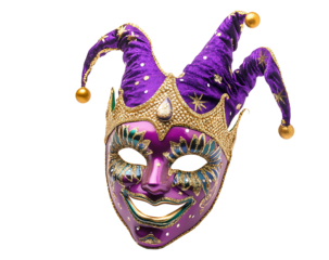 
 Mardi Gras jester mask on transparent background. Mardi Gras mask with a jester hat png
