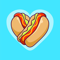 hotdog heart shape vector illustration. cartoon hot dog love icon logo