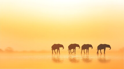Four Elephants Silhouetted, Sunrise Safari Adventure