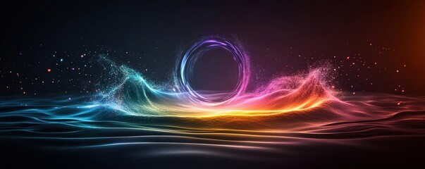 Obraz premium A colorful, swirling ocean with a rainbow circle in the middle