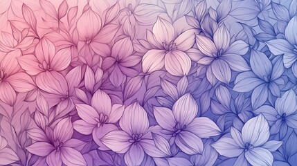 Fototapeta premium Elegant Floral Pattern with Soft Gradient Background in Pink and Blue