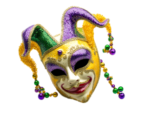 
 Mardi Gras jester mask on transparent background. Mardi Gras mask with a jester hat png
