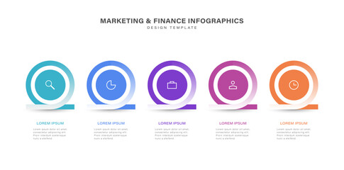 Horizontal progress bar featuring 5 elements, symbolizing the five stages of business strategy and progression. Timeline infographic design template