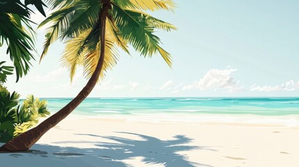 Serene Tropical Beach Scene with Lush Palm Trees and Clear Waters