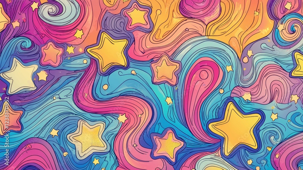 Poster colorful abstract background with swirling patterns and stars