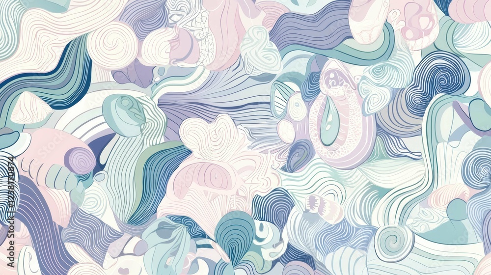 Poster abstract swirling patterns in soft pastel shades and fluid forms