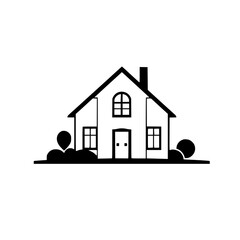 Simple House Illustration: Black and White House Exterior Design, Residential Home, Real Estate Property, Minimalist Architecture, Home Design