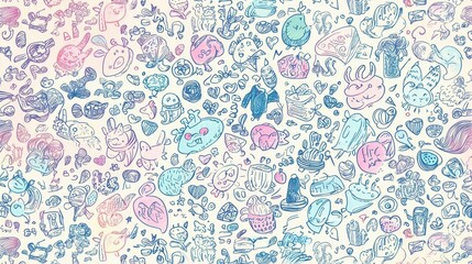 Naklejka premium Colorful Hand-Drawn Icons on Light Background for Creative Projects