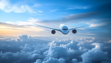 Obraz premium Airplane Soaring Above a Sea of Clouds at Sunset
