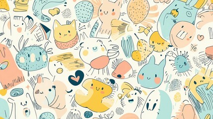 Colorful Cute Animal Characters in a Playful Cartoon Style Background