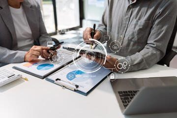 Zero trust security concept Person using computer and tablet with zero trust icon on virtual screen of Data businesses.in office.