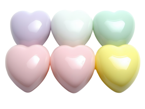 Colorful heart-shaped candies studio product minimalist setting close-up transparent background