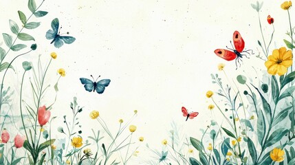 Colorful Butterflies and Wildflowers in a Serene Nature Scene