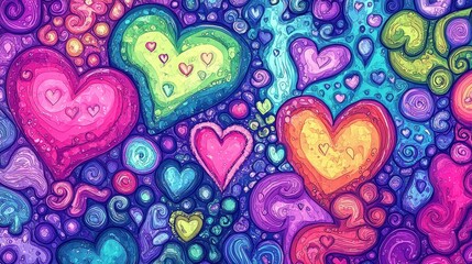 Fototapeta premium Colorful Heart Shapes in Swirling Patterns and Vibrant Backgrounds