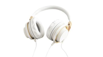 White and gold wireless headphones isolated on transparent background