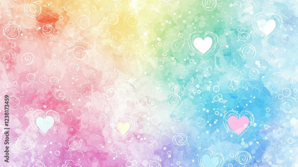 Poster colorful abstract background with hearts and whimsical patterns