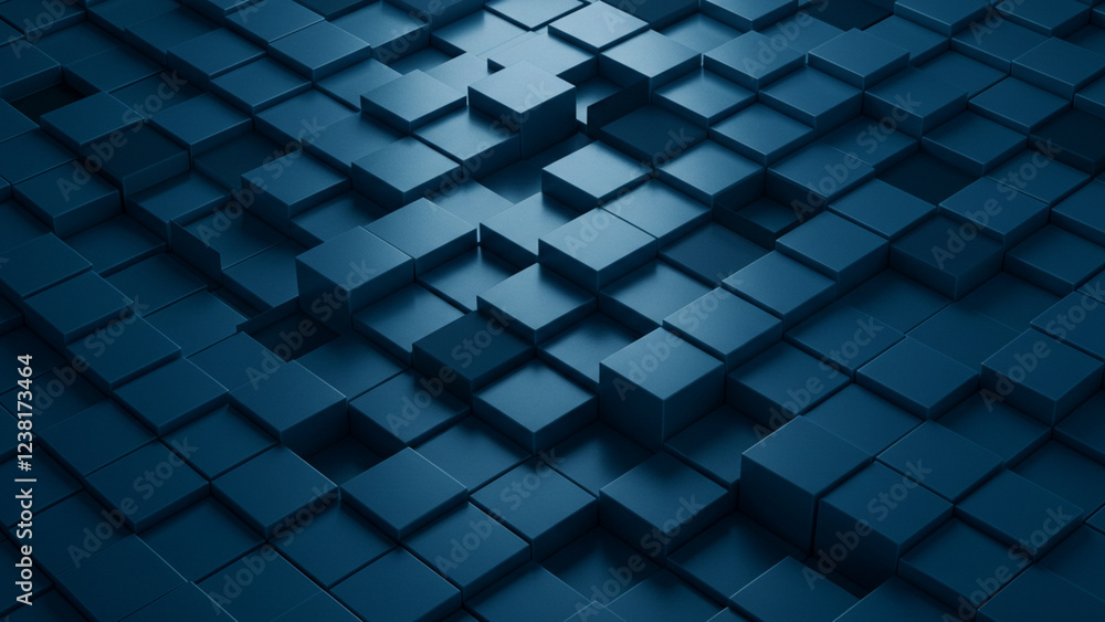 Poster a pattern featuring blue squares and technological elements