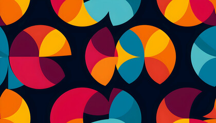 Obraz premium A vibrant abstract pattern featuring colorful overlapping shapes on a dark background.