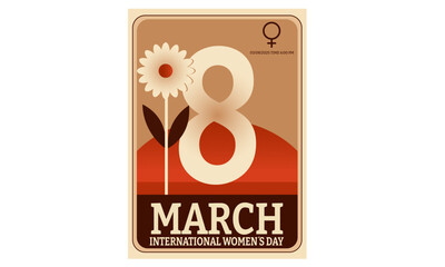 A classic vintage-style Women's Day poster inspired by the 1970s, featuring a warm and harmonious color palette with deep oranges, mustard yellows, and soft browns.