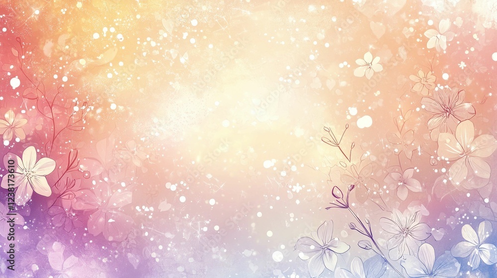 Poster soft pastel floral background with bokeh effect and sparkling texture