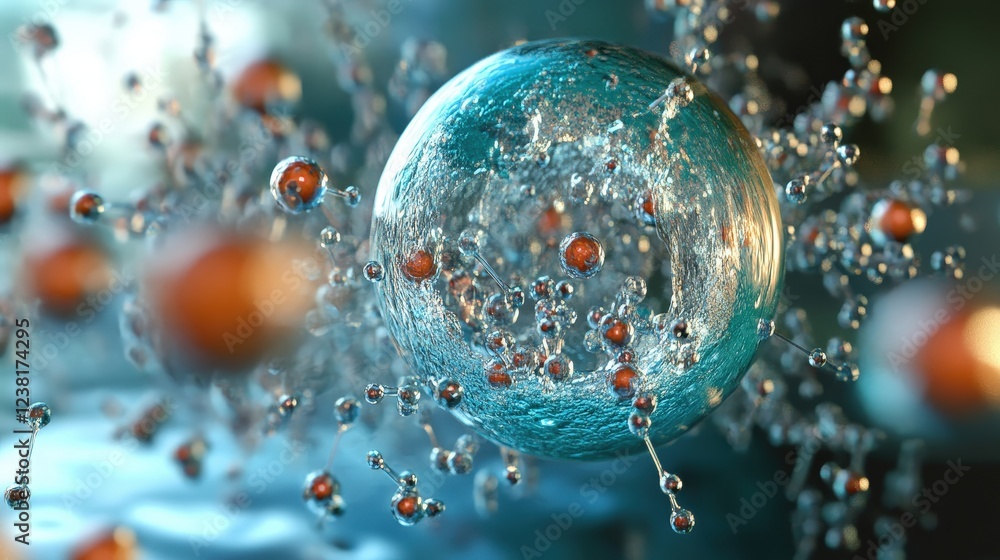 Poster 3d animation of a neutron entering a material and causing changes at the atomic level