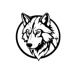 Majestic Wolf Head: A Captivating Black and White Vector Portrait of a Wild Canid. Perfect for nature lovers and wildlife enthusiasts. Download this striking graphic design today!