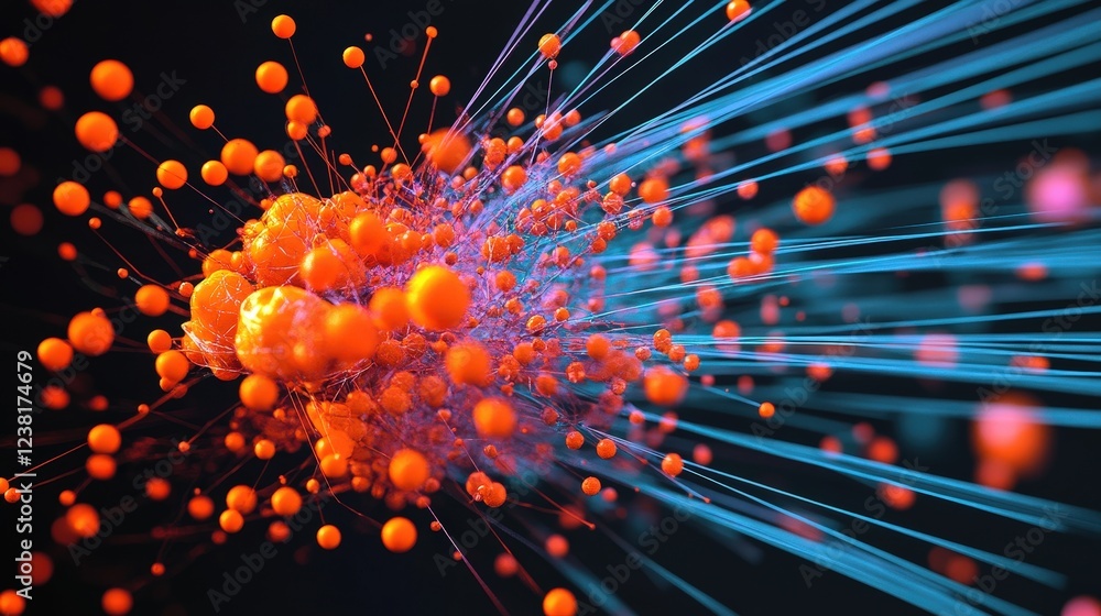 Poster 3d model showing the interaction of electrons with photons in a particle physics experiment