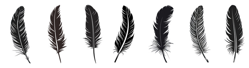 PNG Elegant black feather silhouettes aligned, element set on transparent background