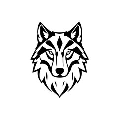 Majestic Wolf Head: Black and White Vector Graphic. Perfect for logos, designs, and wildlife illustrations. Captivating animal portrait.