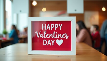 Happy Valentine's Day Mockup with Blurred Cafe Background
