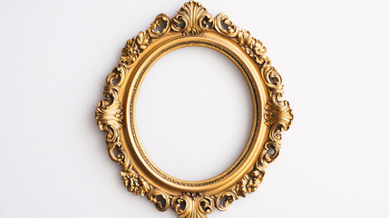 An old, antique gold frame against a white background.