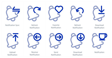 Fototapeta premium A set of 10 notification icons as notification sync, refresh notification, favorite notificatio