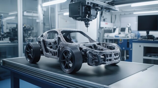 3D printer printing a car part, showcasing how the automotive industry is utilizing additive manufacturing.