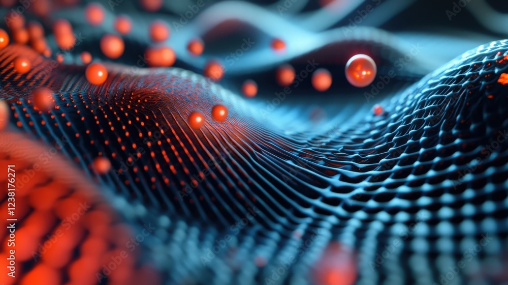 Poster 3d render of an electron in a quantum field, showing its wave-particle duality.