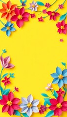 Obraz premium Origami Paper Blossoms Yellow Bottom Border